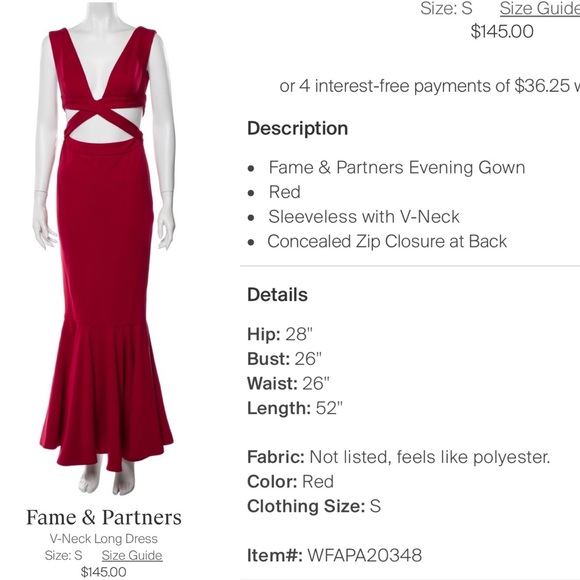 FAME & PARTNERS red evening gown formal dress XS - Picture 4 of 6